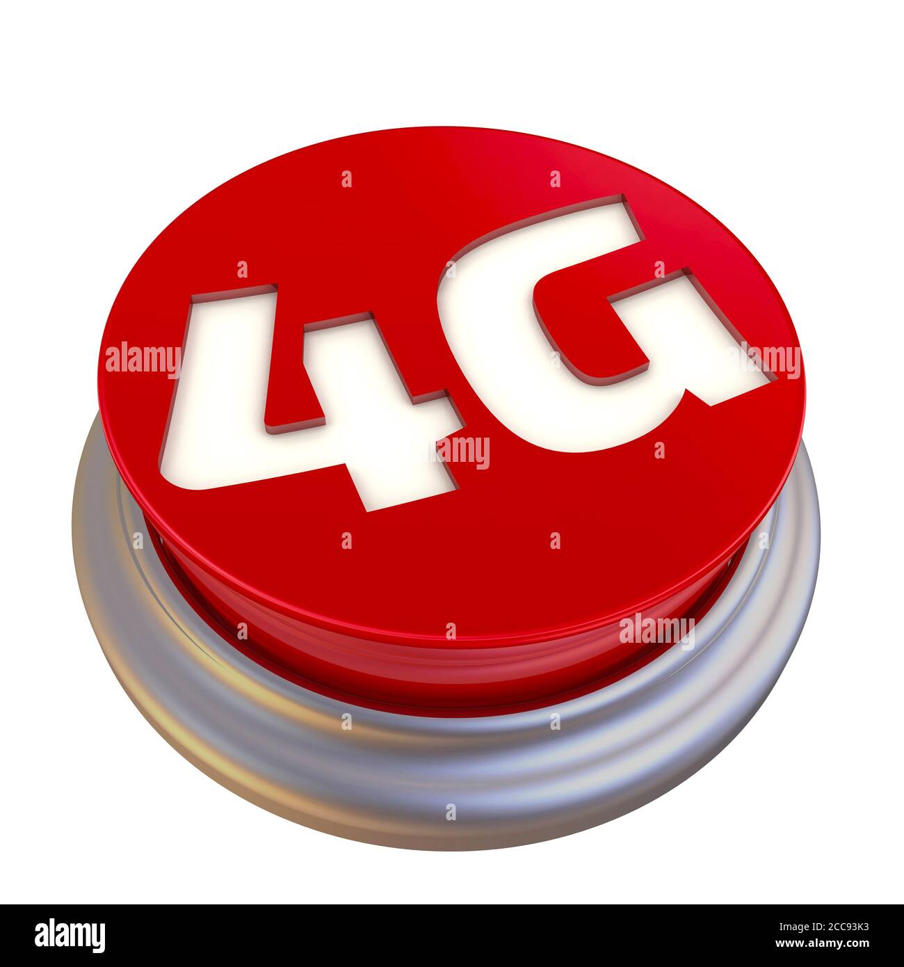 Pulsante rotondo rosso con le parole 4G (è la quarta generazione di tecnologia di rete cellulare a banda larga). Isolato. Illustrazione 3D Foto Stock