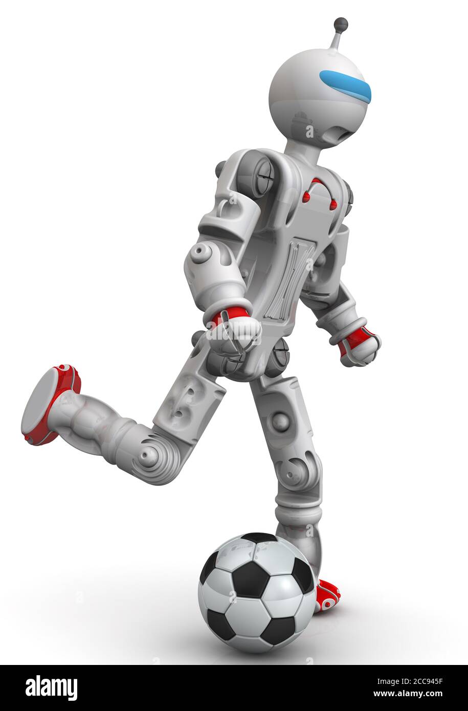 Calciatore robot. Robot umanoide con una palla da calcio. Illustrazione 3D  Foto stock - Alamy