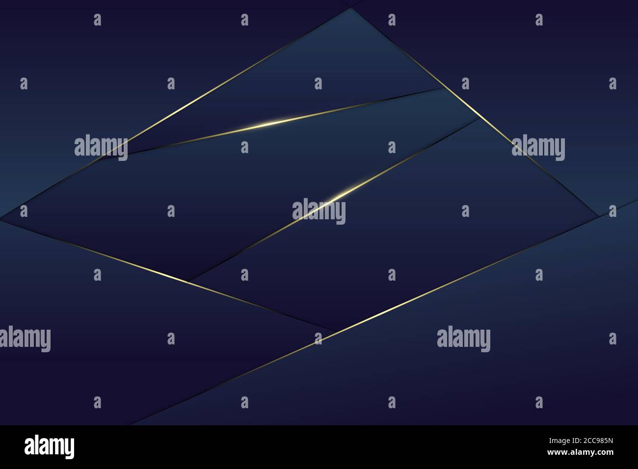 Sfondo metallico. Lusso poligonale blu scuro con linea oro. Design moderno in metallo dorato. Illustrazione Vettoriale