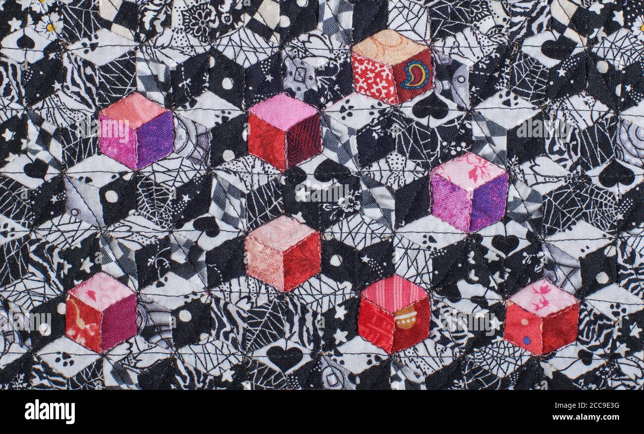 Frammento di trapunta cucita da diamanti e ha vista tridimensionale Foto Stock