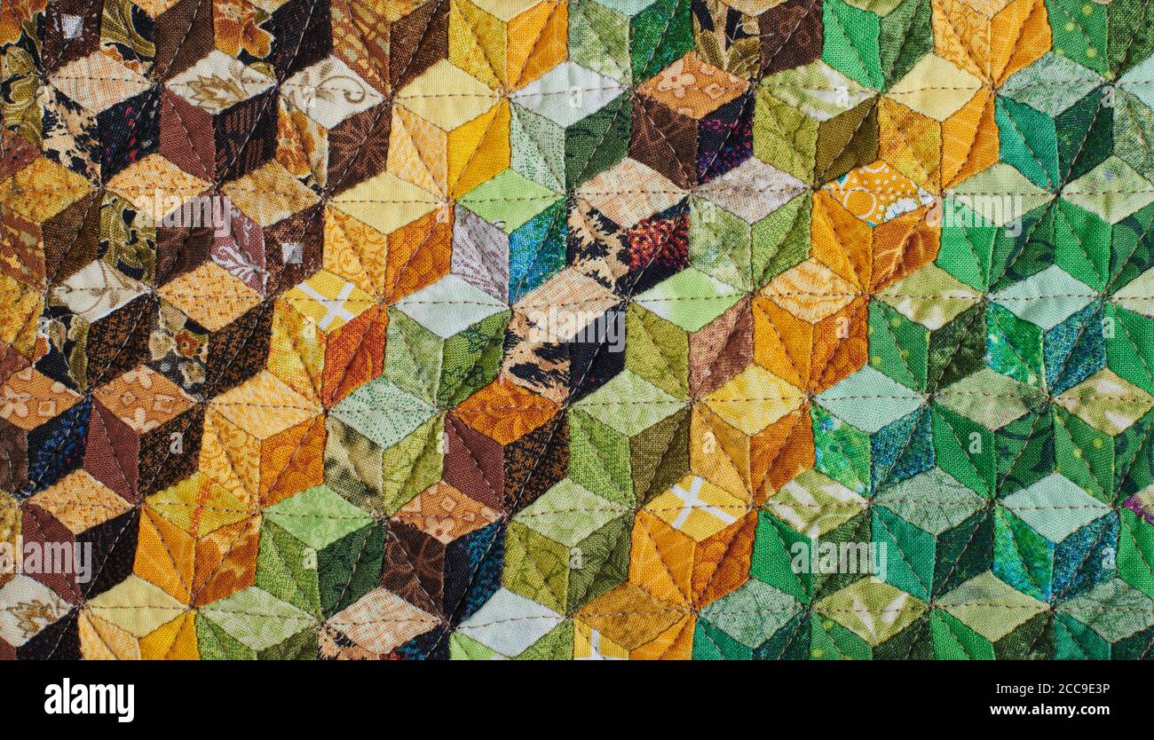 Frammento di trapunta cucita da diamanti e ha vista tridimensionale Foto Stock
