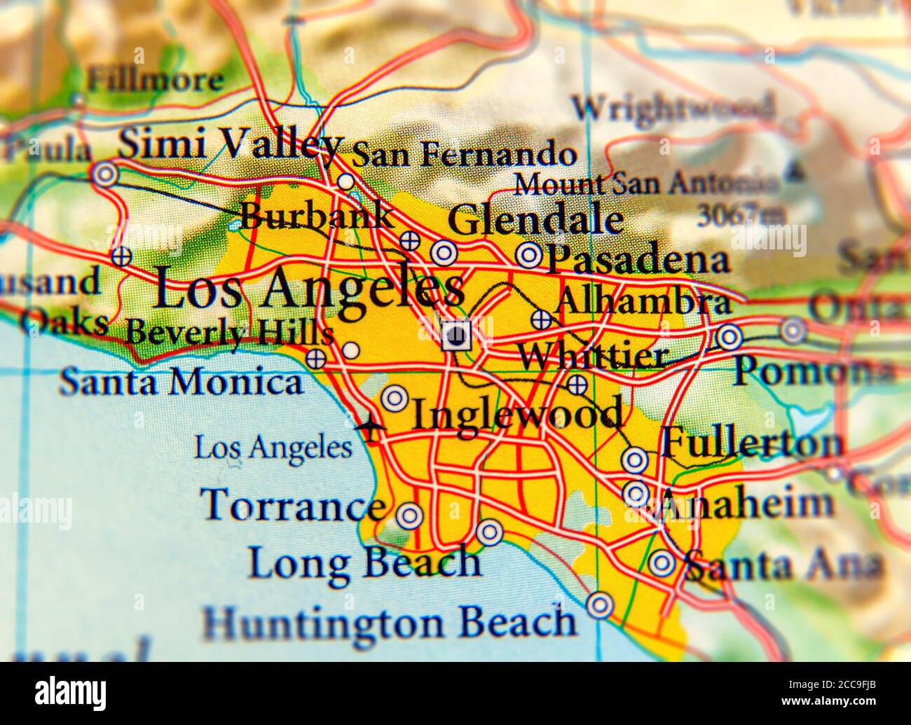 Mappa geografica della città di Los Angeles Foto Stock