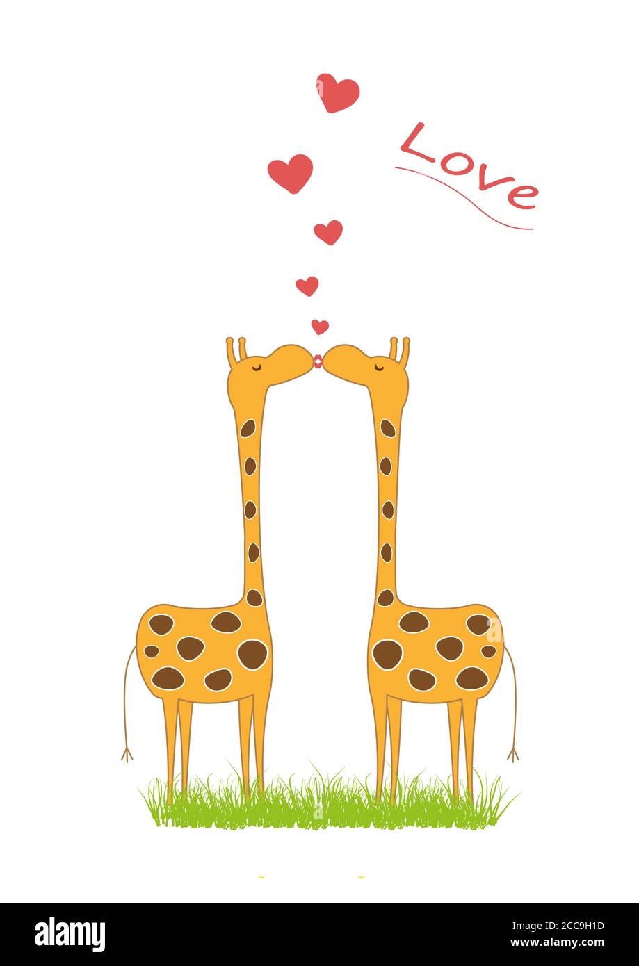 Illustrazione di giraffe bacianti isolate su uno sfondo bianco Foto Stock