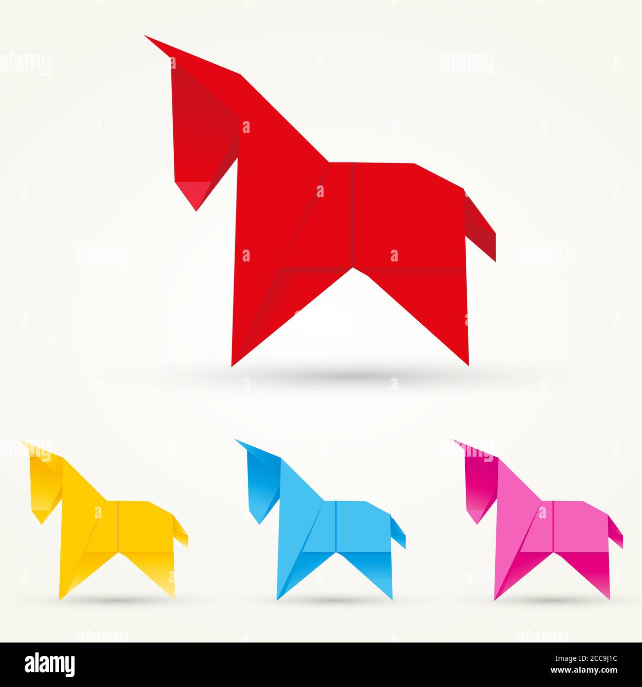 Illustrazione di cavalli origami in diversi colori su un bianco sfondo Foto  stock - Alamy