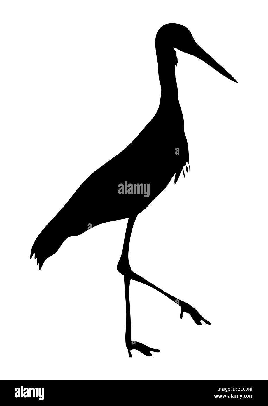 Immagine di una silhouette di airone isolata su sfondo bianco Foto Stock