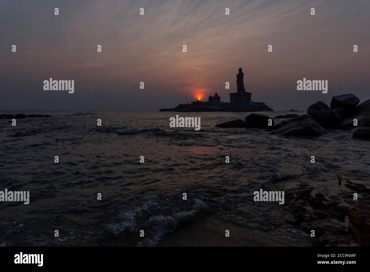 Alba sopra il mare Kanyakumari Comorin cape foto d'azione Foto Stock