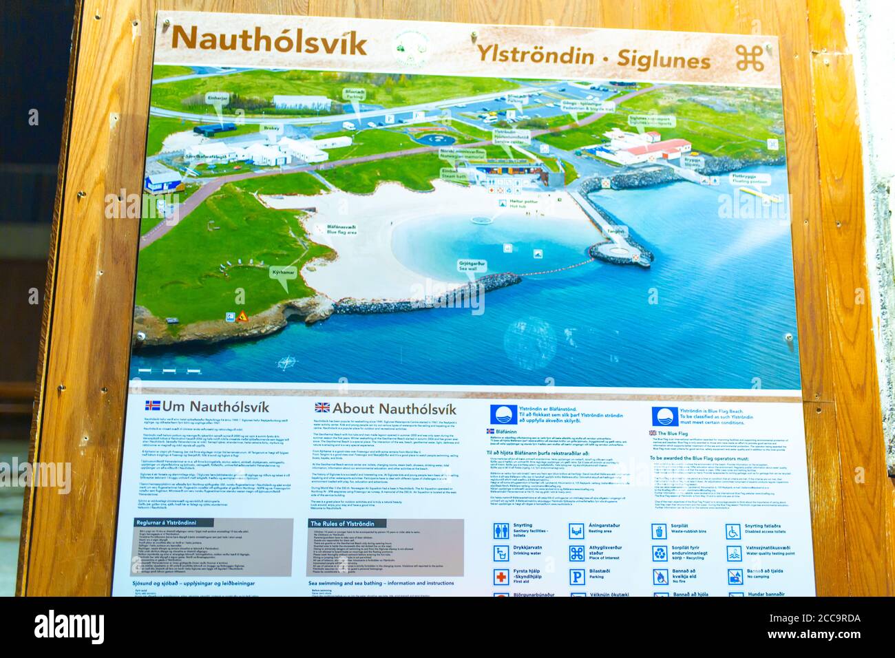 Reykjavik geotermale città spiaggia mappa. Foto Stock
