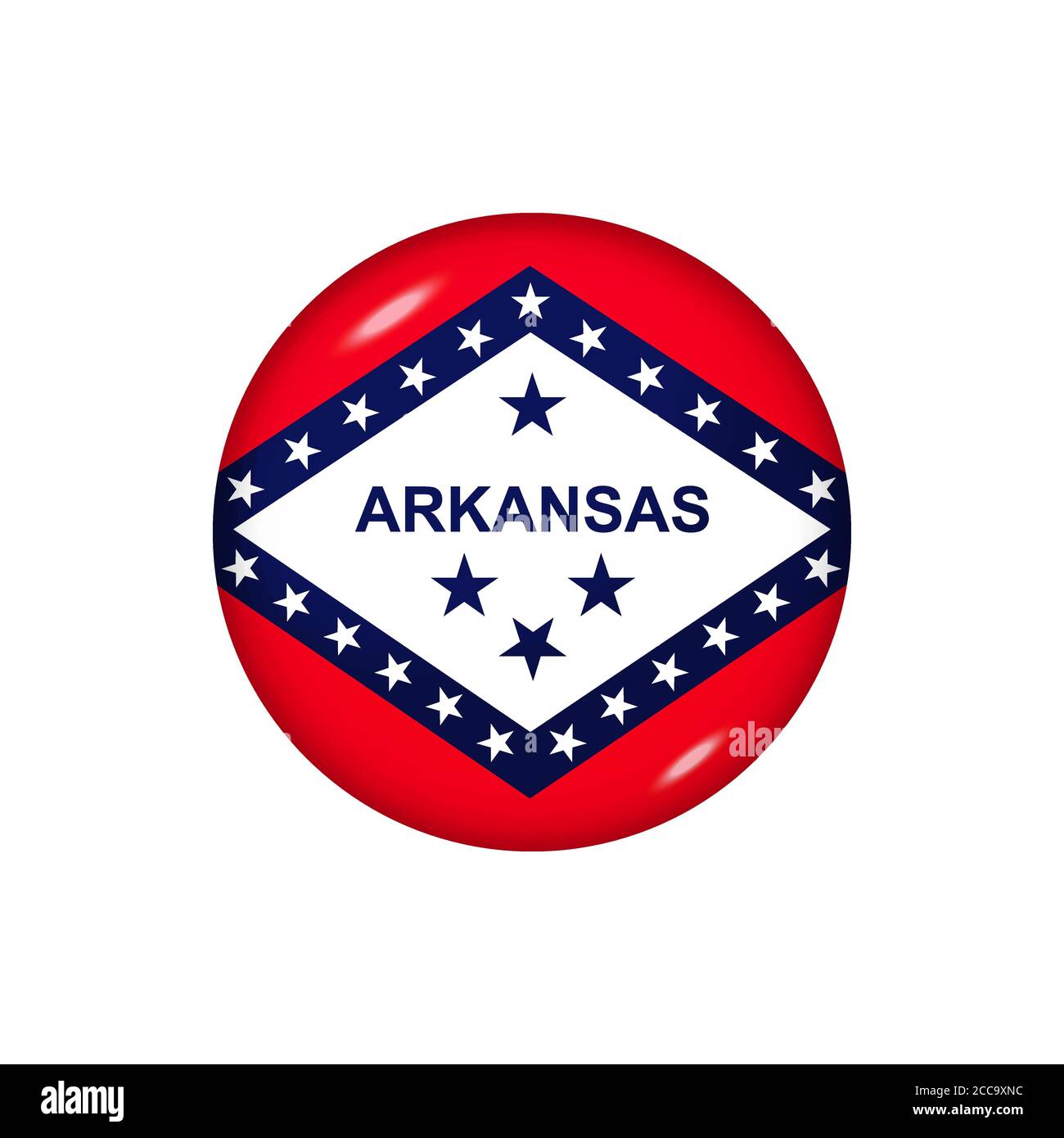 Bandiera icona dell'Arkansas . Indicatore lucido rotondo. Illustrazione vettoriale. EPS 10 Illustrazione Vettoriale