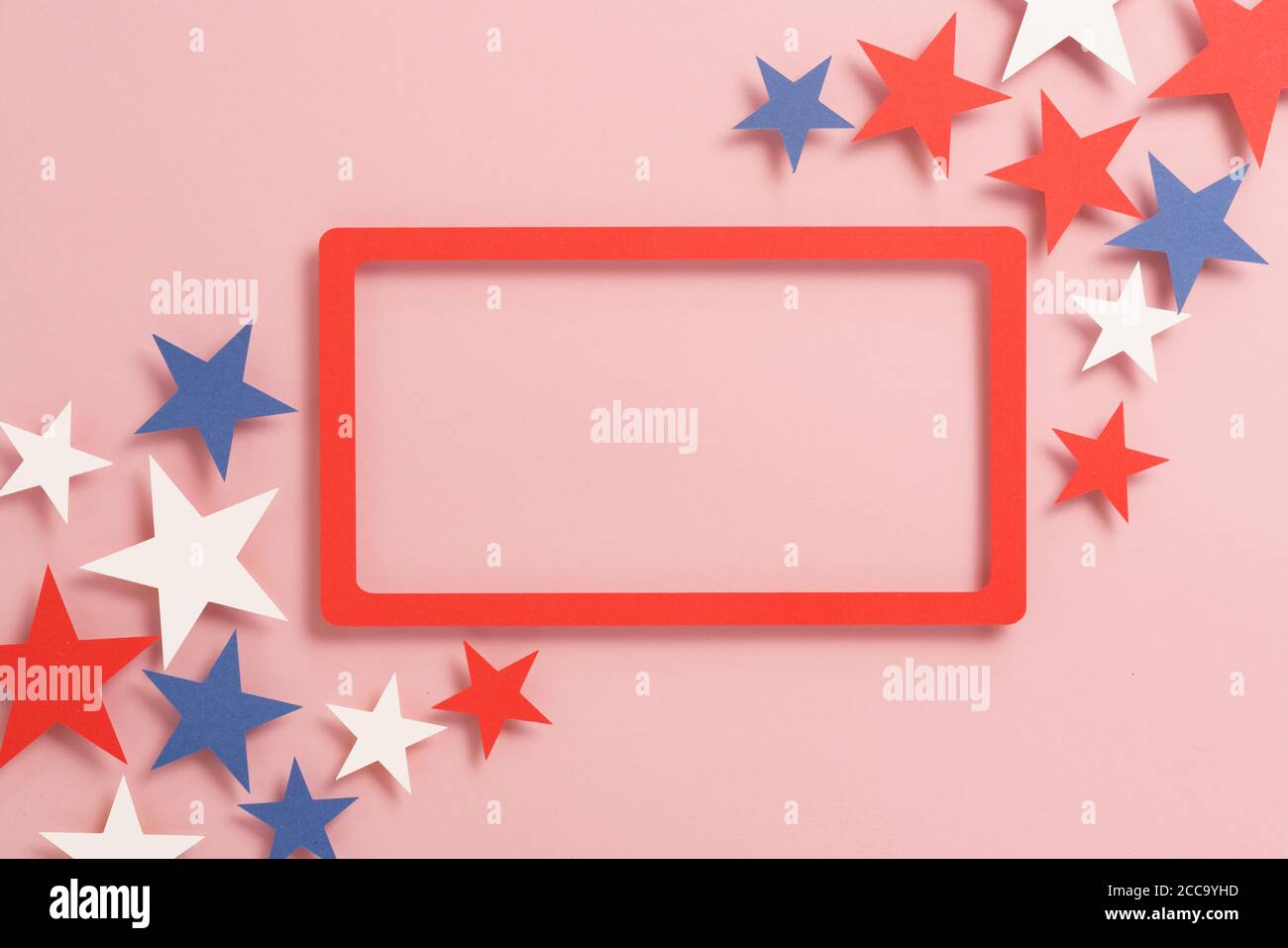 Biglietto d'auguri piatto mockup con vista dall'alto con cornice a stelle Foto Stock