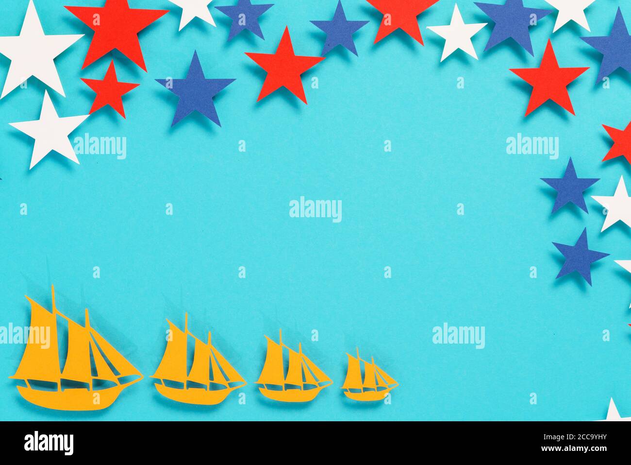 cornice piatta con vista dall'alto, concetto columbus day Foto Stock