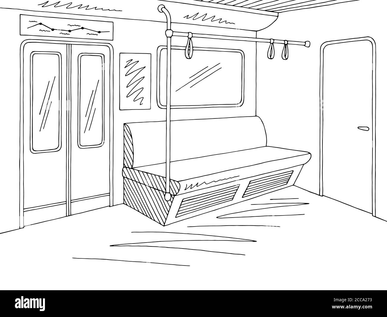 Treno interno grafico metropolitana metropolitana nero bianco illustrazione vettore schizzo Immagine e Vettoriale - Alamy