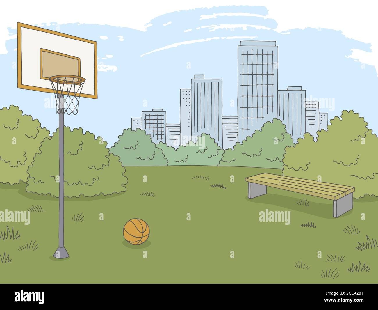 Street sport basket grafica colore città paesaggio disegno vettore Illustrazione Vettoriale