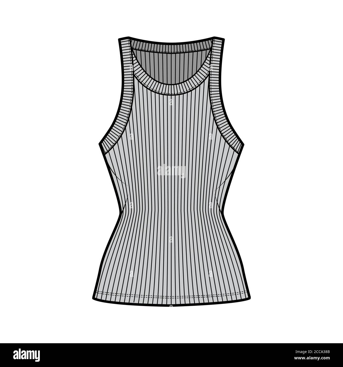 Canotta in Jersey di cotone a coste con collo largo, corpo in maglia,  lunghezza tunica. Sagoma camisola piatta colore grigio anteriore. Donna uomo  maglia unisex top CAD Immagine e Vettoriale - Alamy