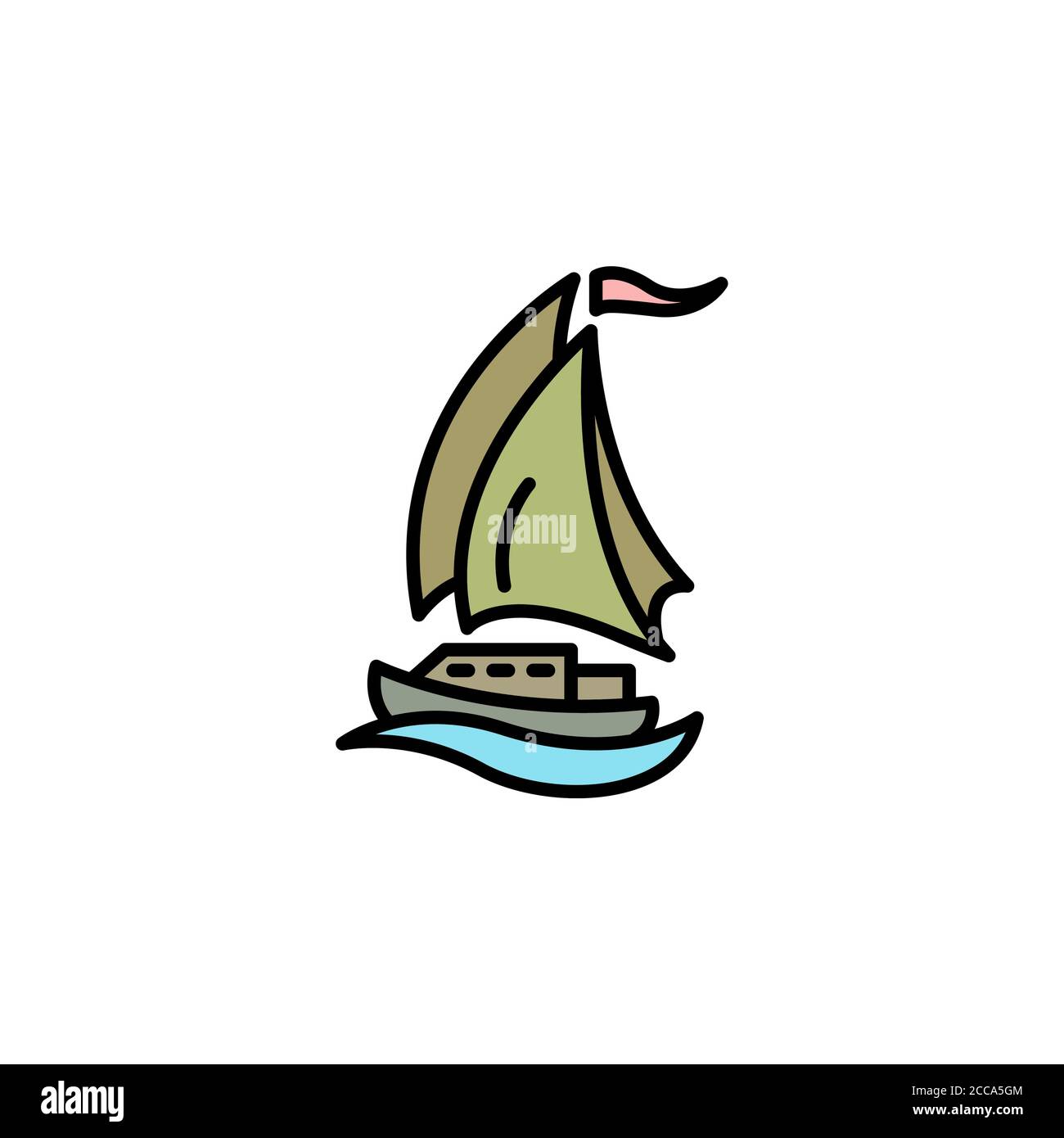 icona vettore lineare yacht. simbolo sottile linea velica. simbolo profilo veliero. Nave nave semplice logo colore su bianco. Illustrazione Vettoriale