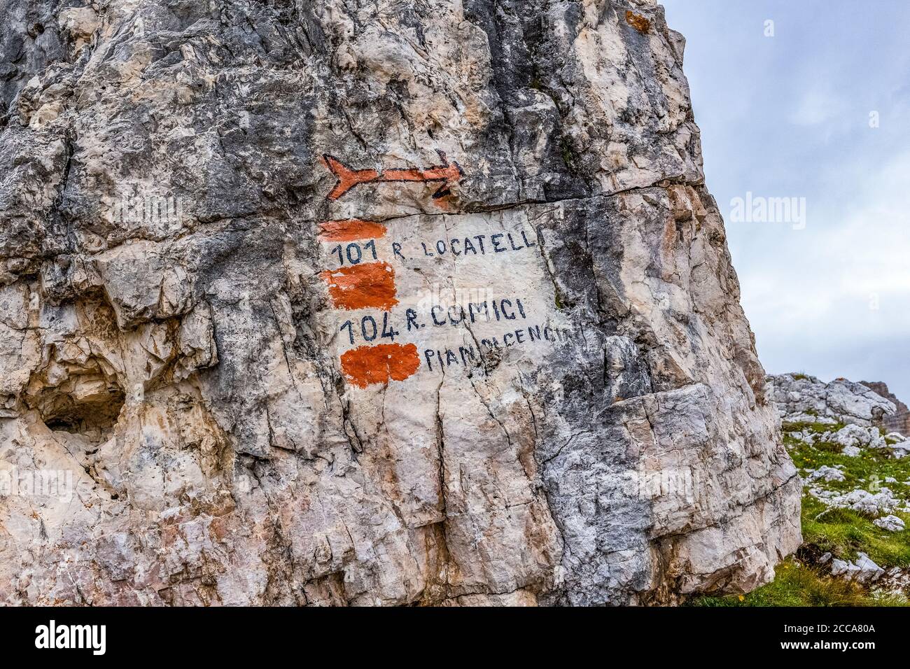 Italia - Veneto - indicazioni per il Rifugio Locatelli E Pian di Cengia Foto Stock