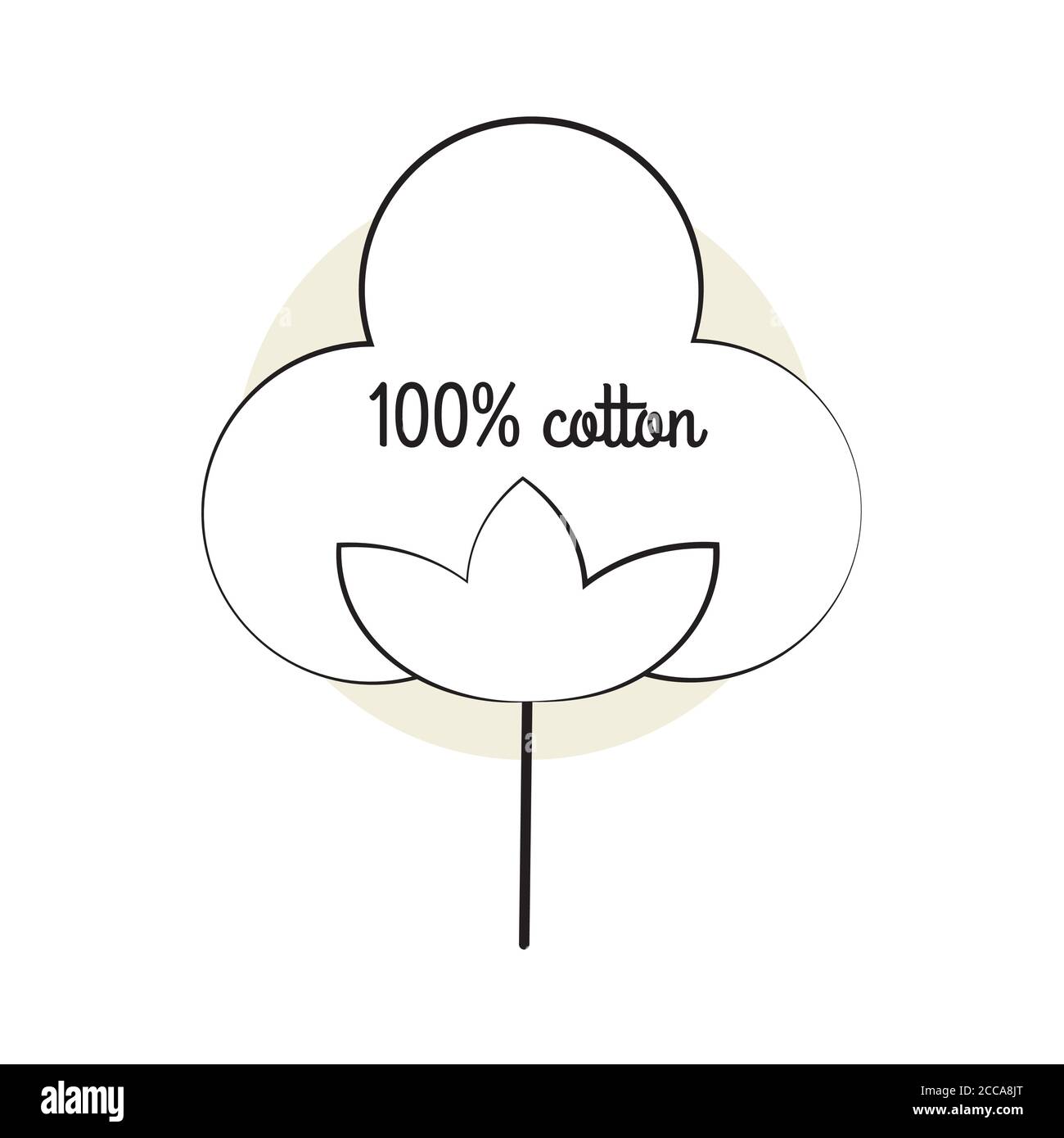 100 icona in cotone, logo in puro cotone per l'illustrazione vettoriale del design dell'imballaggio Illustrazione Vettoriale