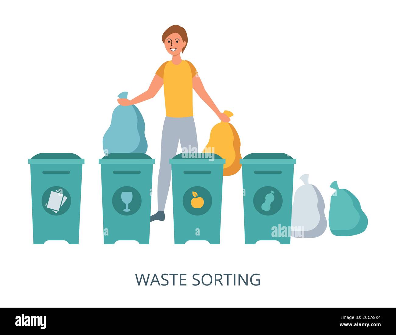 Concetto di smistamento dei rifiuti, primo piano dell'illustrazione vettoriale con design piatto Illustrazione Vettoriale