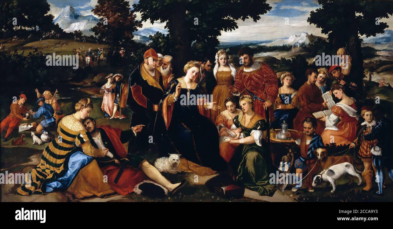Il ritrovamento di Mosè. Museo: Pinacoteca di Brera, Milano. Autore: Bonifacio Veronese (de' Pitati). Foto Stock