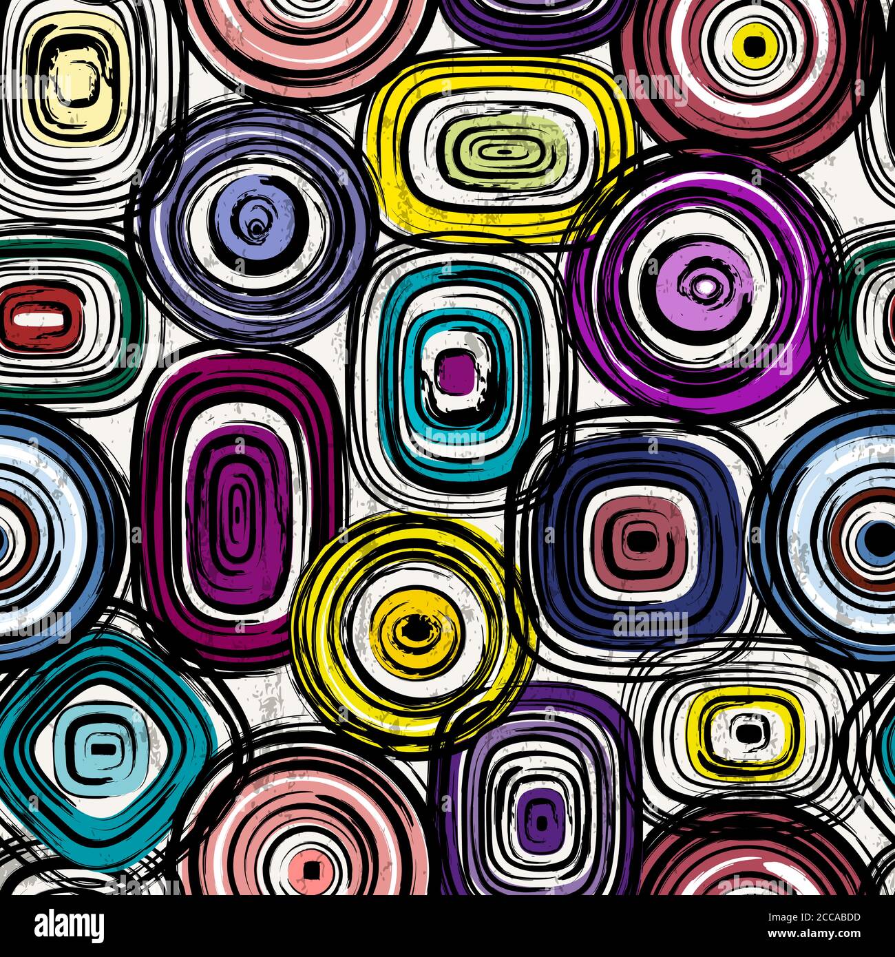 motivo di sfondo senza cuciture, con cerchi/ovali, tratti di vernice e schizzi Illustrazione Vettoriale