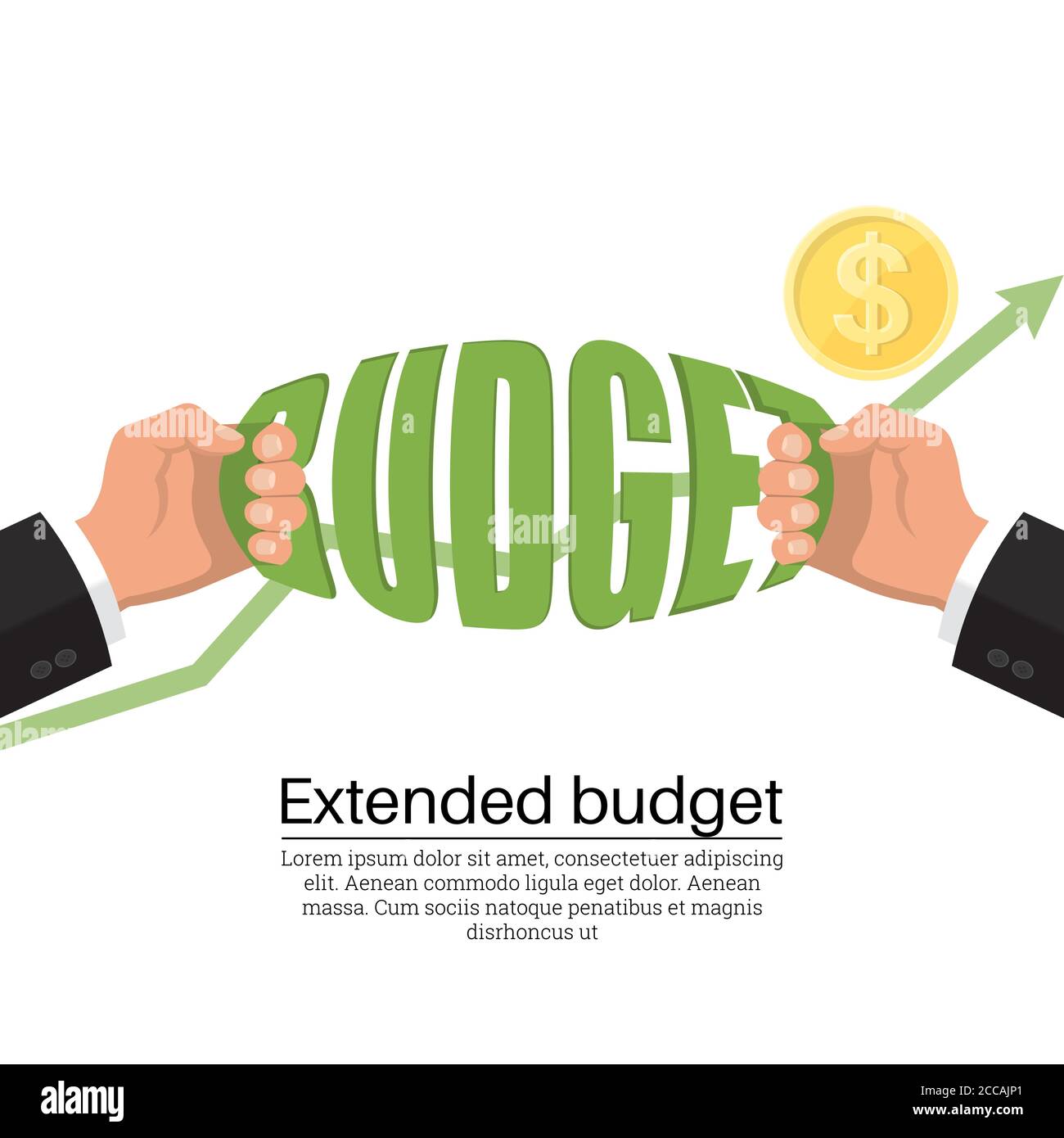 Budget esteso. Crescita economica. Disponibilità di cassa. Concetto aziendale. Banner di stile piatto. Illustrazione vettoriale. Illustrazione Vettoriale