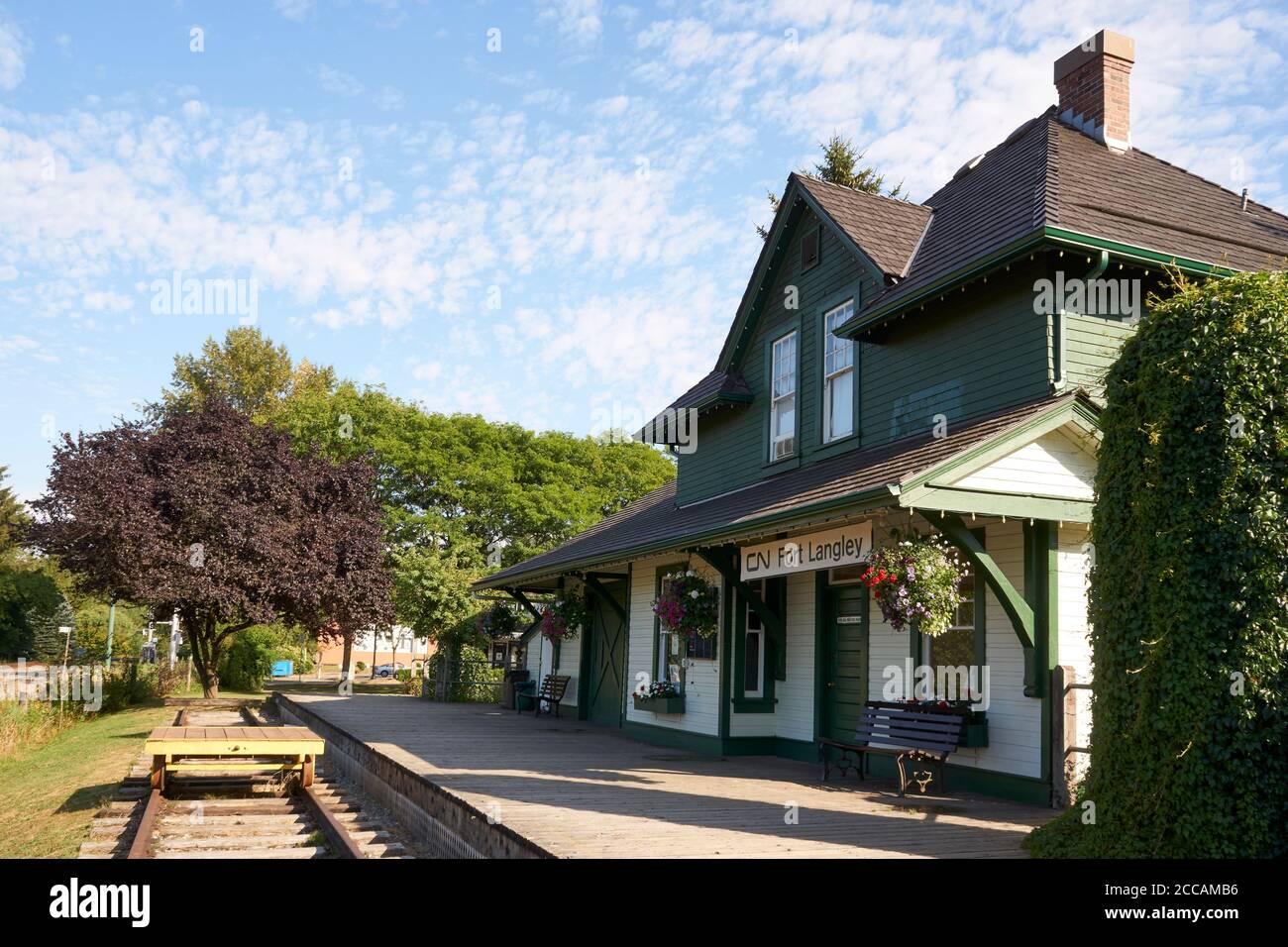 Heritage CNR Canadian National Railway Station nella città di Fort Langley, British Columbia, Canada Foto Stock