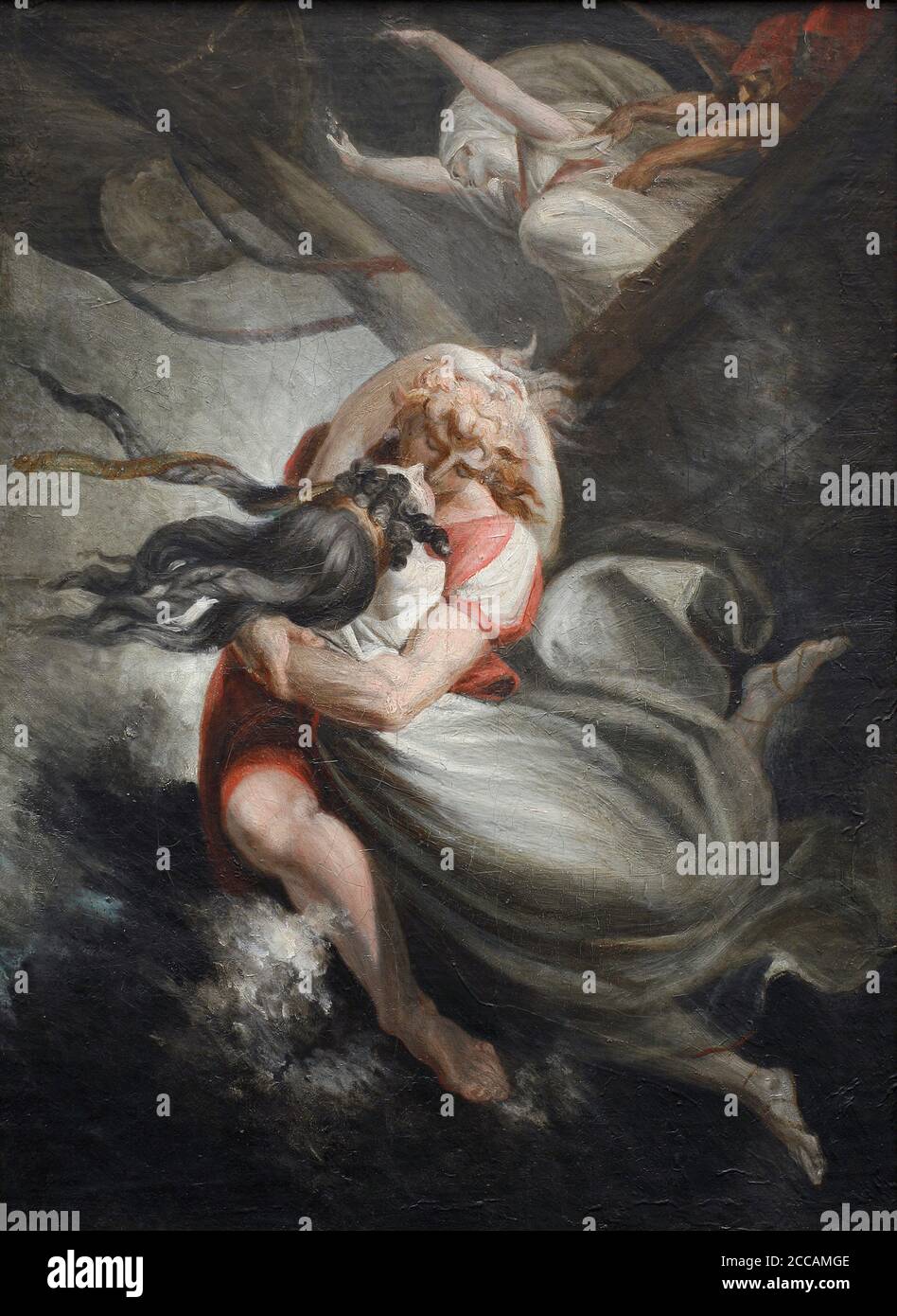 Amanda / Rezia si getta con Huon in mare, Fatime è trattenuto dalla forza. Museo: COLLEZIONE PRIVATA. Autore: Johann Heinrich Füssli (Fuseli). Foto Stock