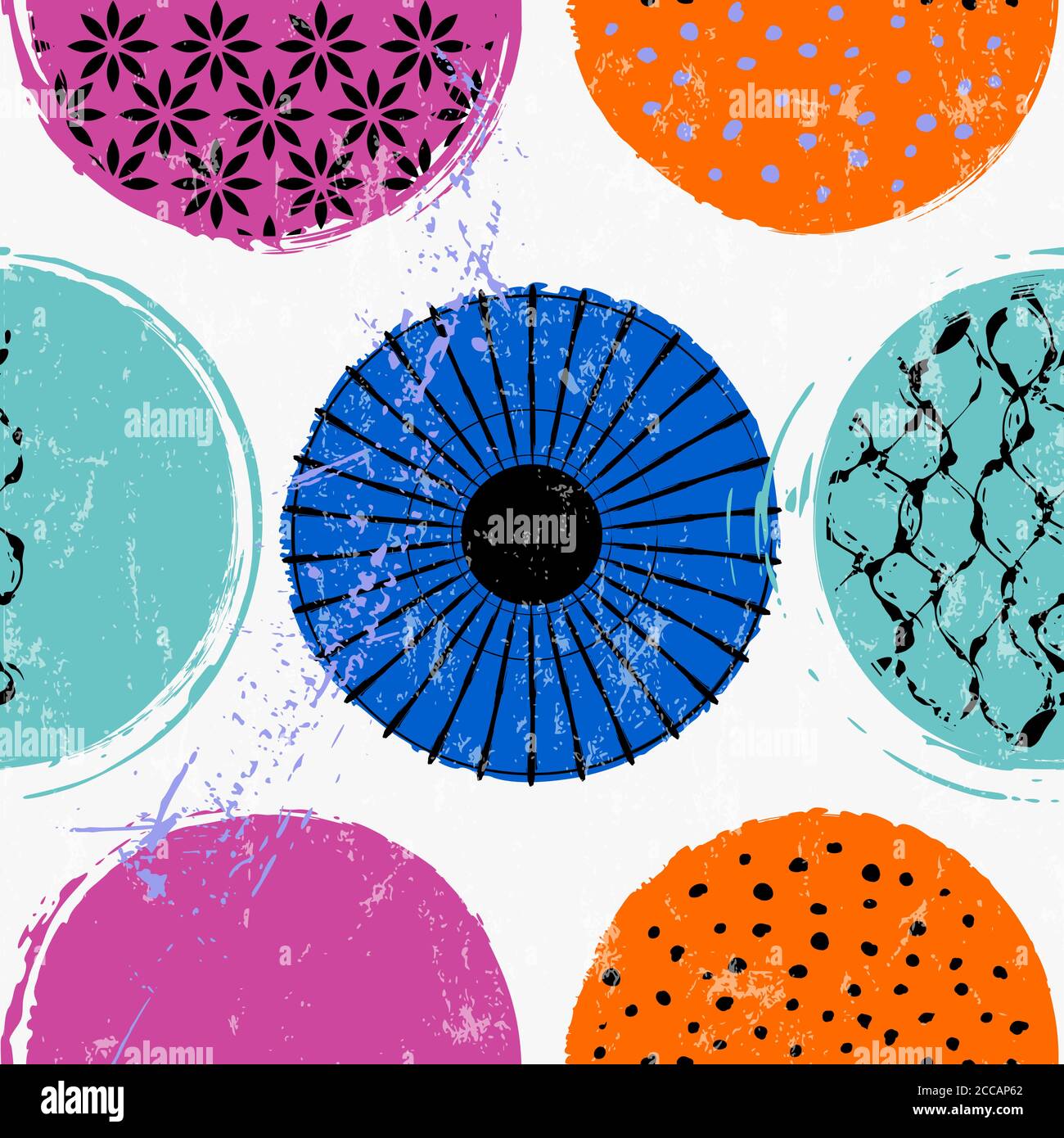 motivo di sfondo senza cuciture, con cerchi/punti, strisce, tratti e schizzi Illustrazione Vettoriale