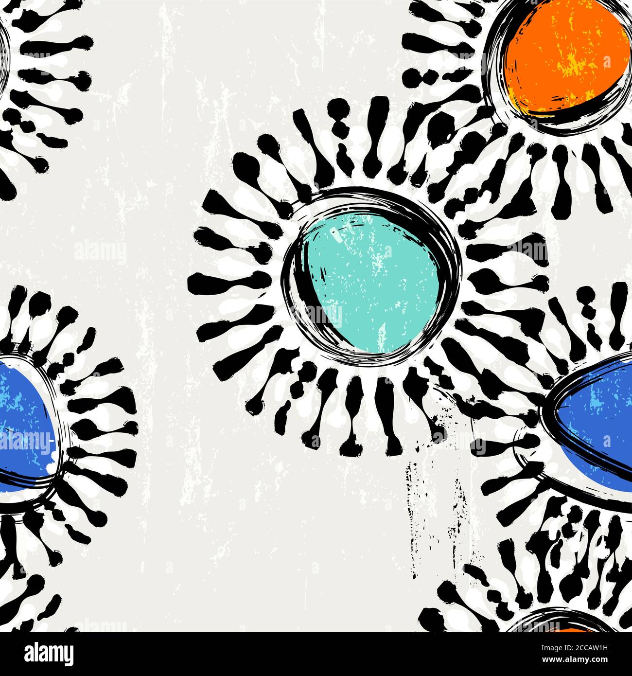 motivo di sfondo senza cuciture, con cerchi, tratti di vernice e schizzi Illustrazione Vettoriale