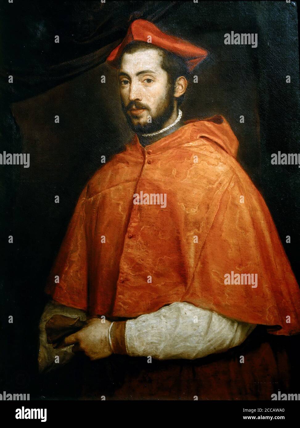 Ritratto del Cardinale Alessandro Farnese. Museo: Museo di Capodimonte, Napoli. Autore: TIZIANO. Foto Stock