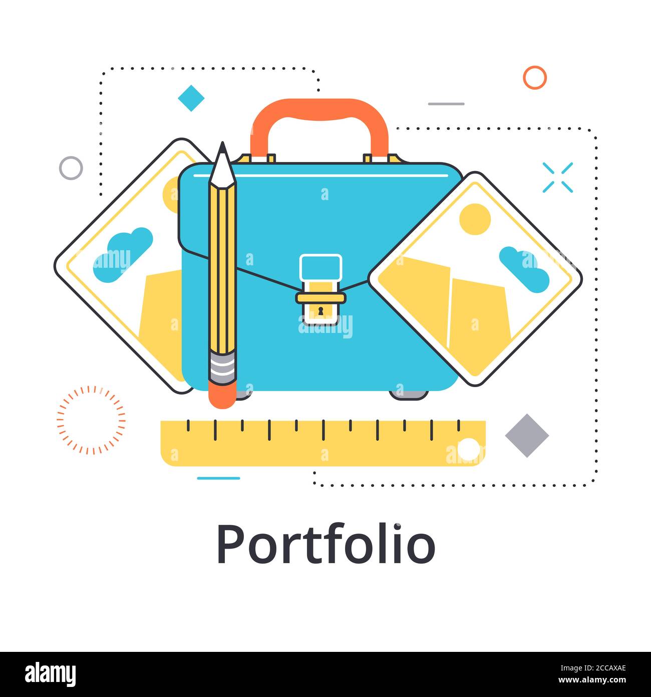 Concetto di graphic designer o portfolio di fotografi in linea piatta design. Icona nello stile di tendenza. Illustrazione vettoriale moderna Illustrazione Vettoriale