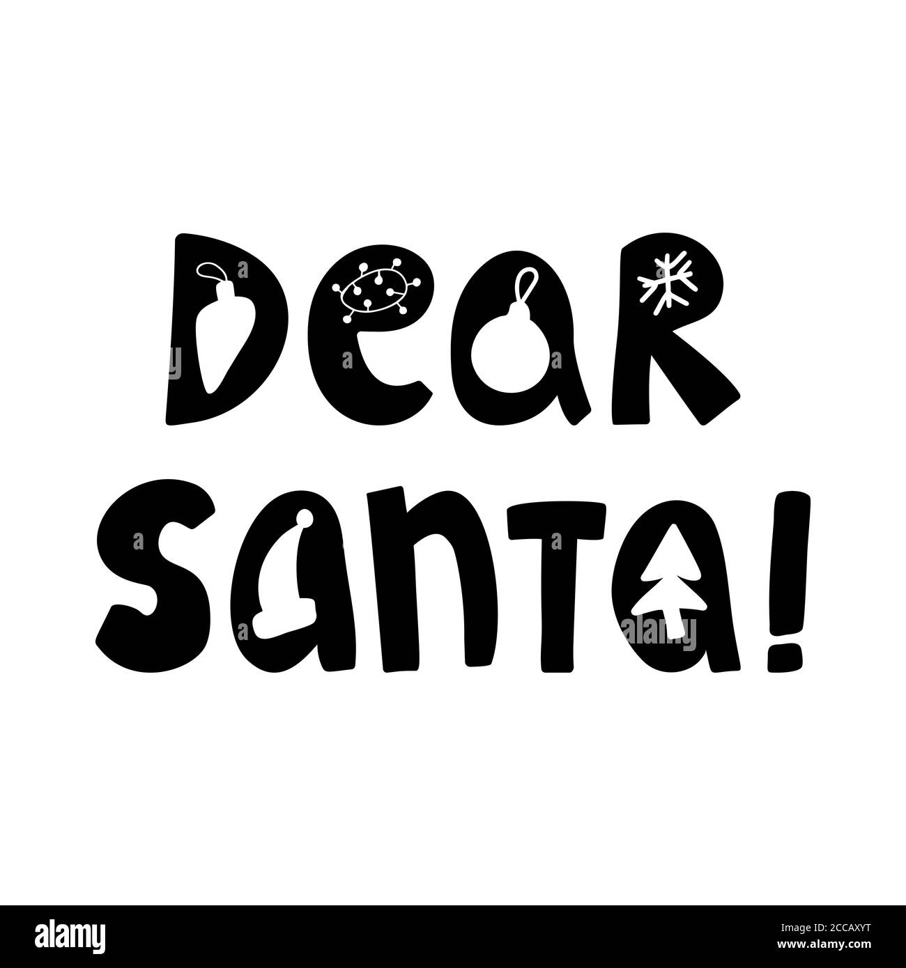 Gentile Santa, Graziose scritte disegnate a mano in moderno stile scandinavo. Isolato su sfondo bianco. Illustrazione di stock vettoriale. Illustrazione Vettoriale