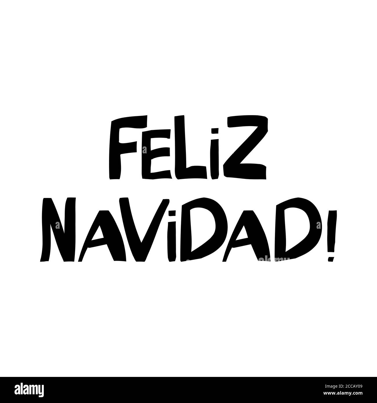 Buon Natale in spagnolo. Graziose scritte disegnate a mano in moderno stile scandinavo. Isolato su sfondo bianco. Illustrazione di stock vettoriale. Illustrazione Vettoriale