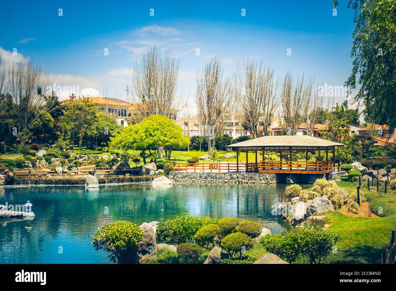 Giardino giapponese con laghetto a la Serena, Cile Foto Stock
