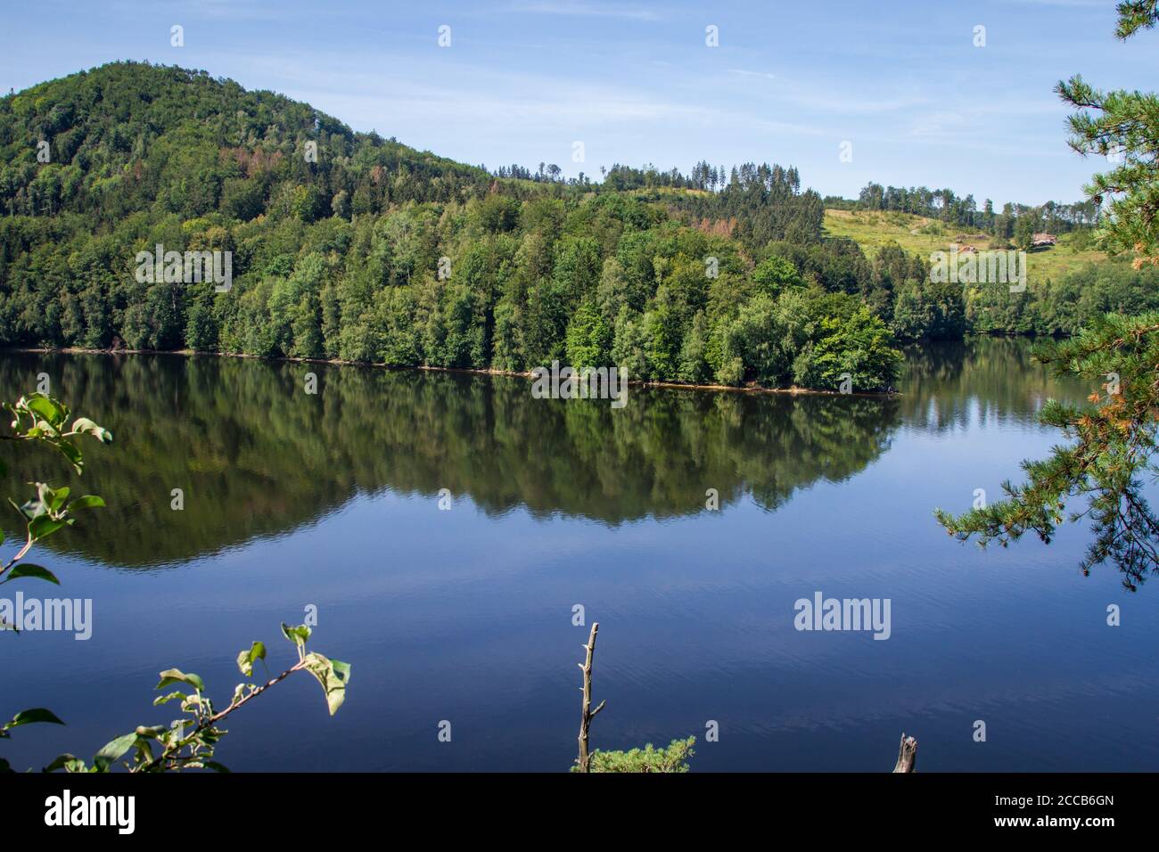 Lago artificiale di Dobra, Kamptal-Seenweg 620, escursioni nei pressi del lago artificiale di Dobra, Waldviertel, Austria Foto Stock