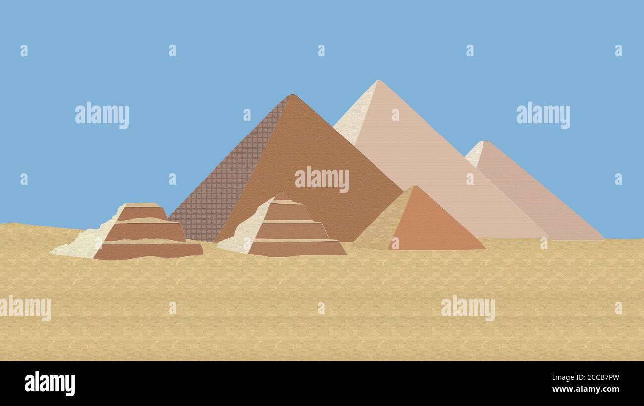 Serie di piramidi con illustrazione vettoriale con sfondo blu Foto Stock