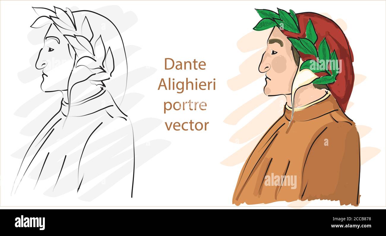 Il poeta italiano Dante Alighieri portre cartoon vettoriale. Settembre 1321 Illustrazione Vettoriale