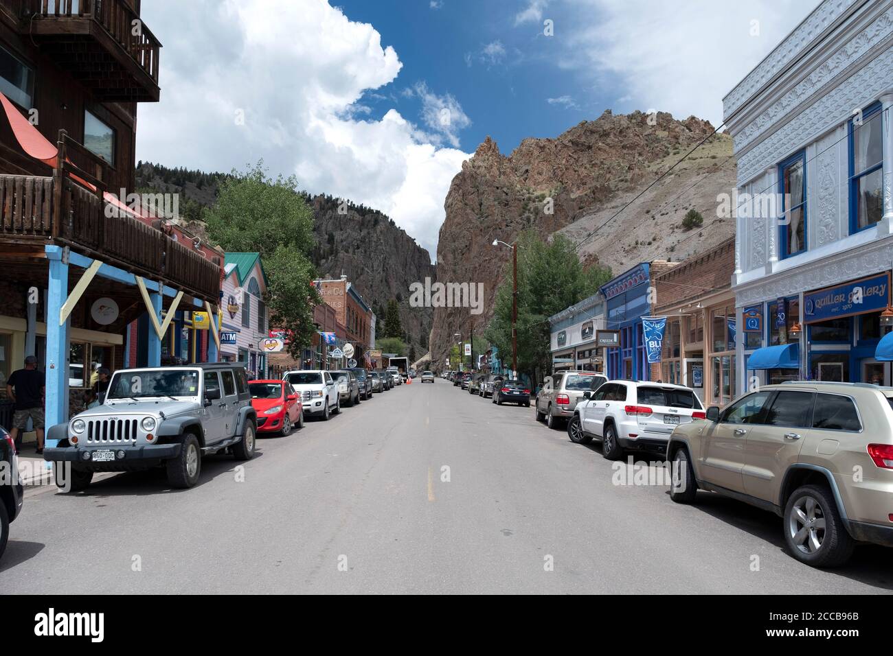 Vista di Main Street nella città di Creede, Colorado Foto Stock