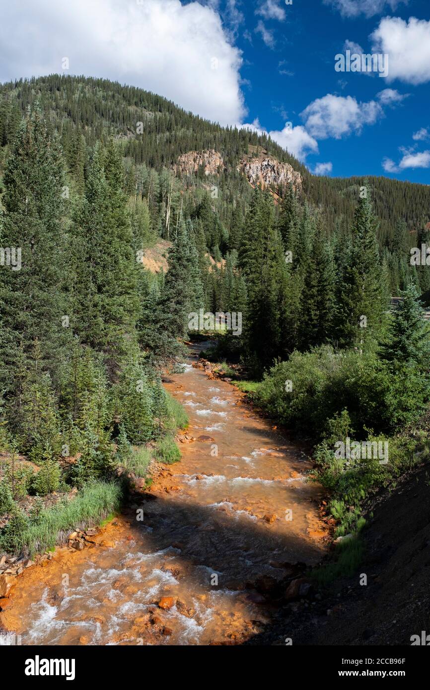 Vista panoramica di Cement Creek nelle Montagne Rocciose vicino a Silverton, Colorado Foto Stock