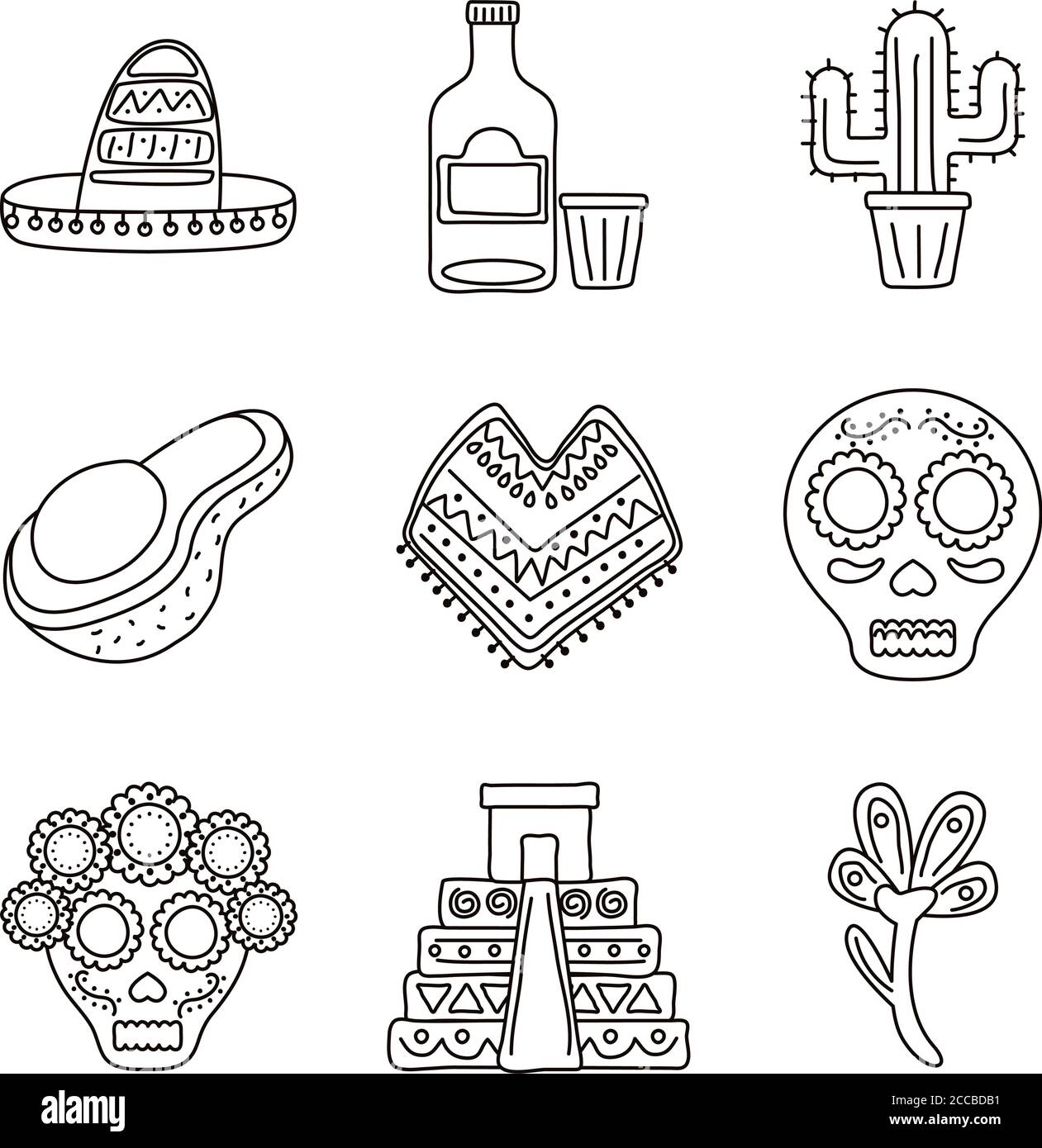 pacchetto di nove icone messicane di etnia set disegno vettoriale illustrazione Illustrazione Vettoriale