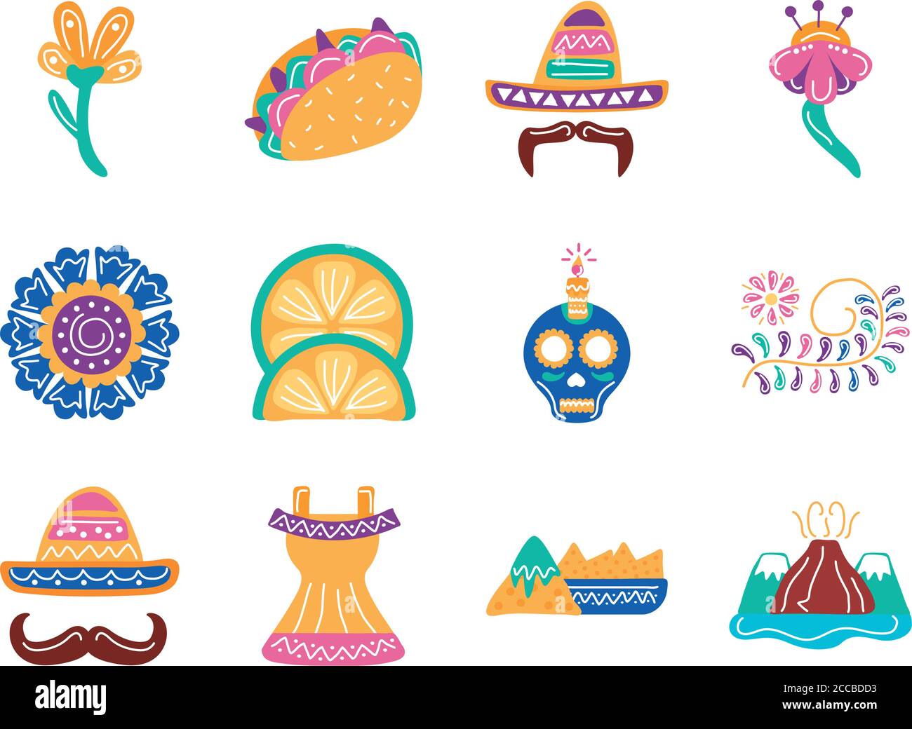 pacchetto di dodici icone messicane insieme di etnicità disegno vettoriale illustrazione Illustrazione Vettoriale