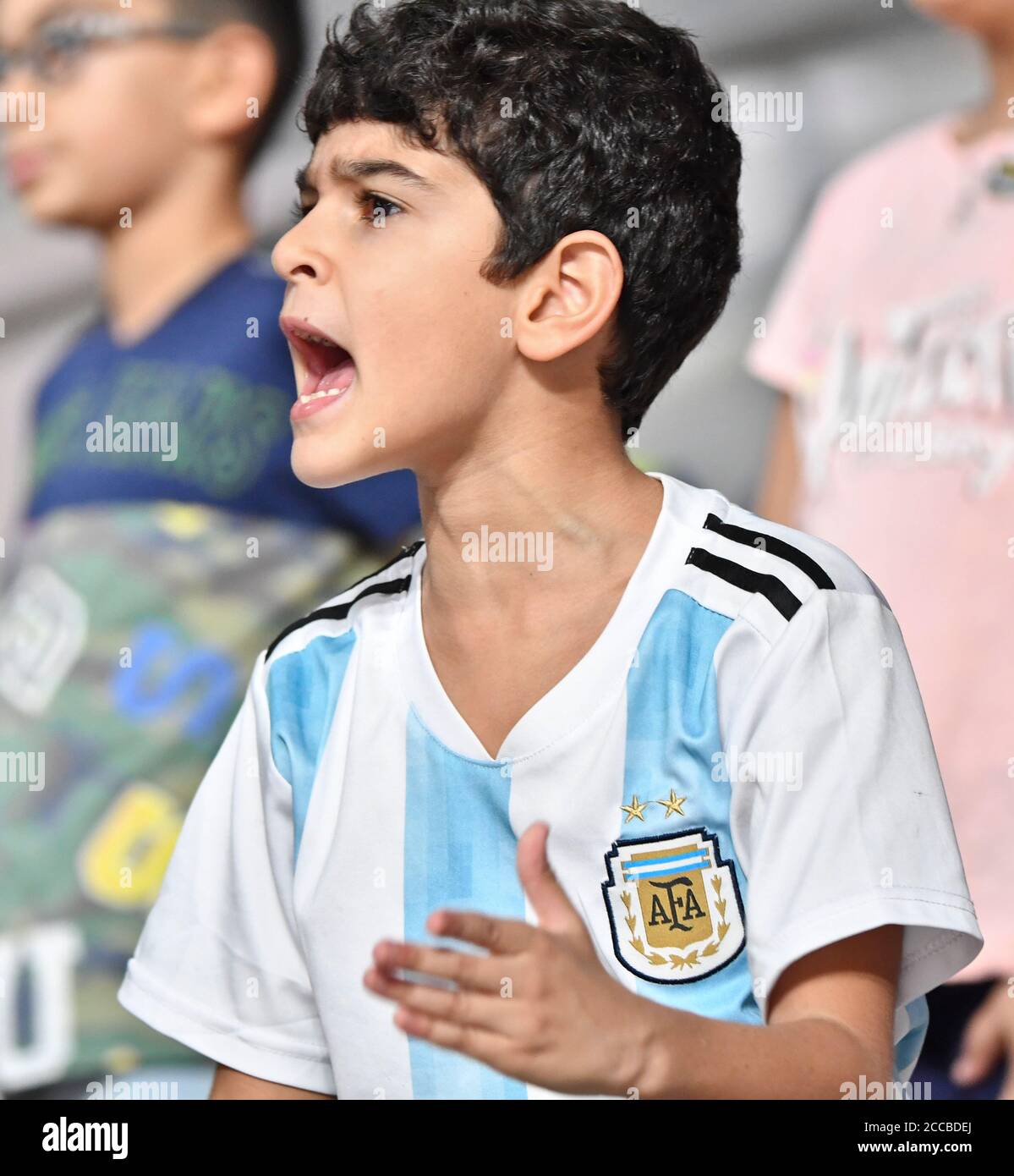 Giovane fan argentino. Stadio internazionale Khalifa, Doha, Qatar Foto Stock