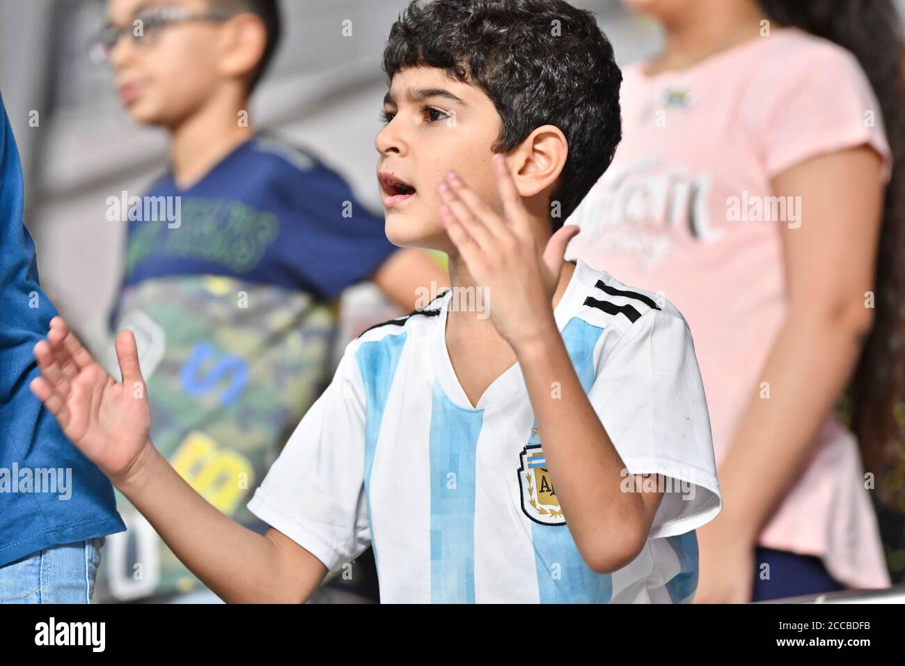 Giovane fan argentino. Stadio internazionale Khalifa, Doha, Qatar Foto Stock