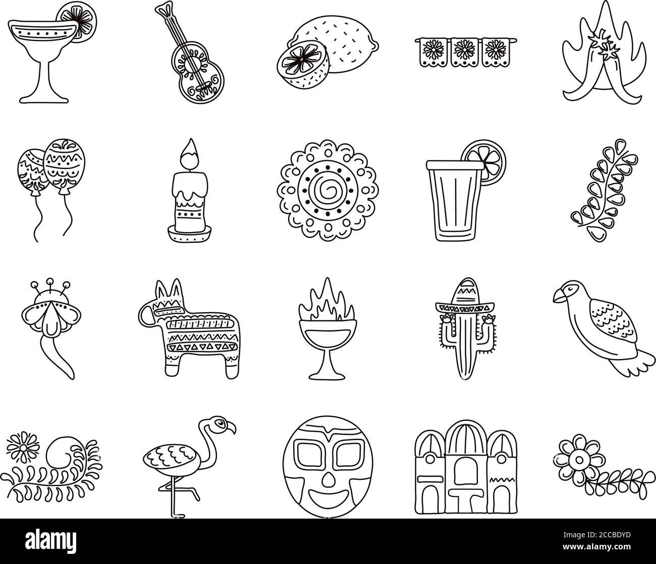 pacchetto di venti icone della collezione di etnie messicane illustrazione vettoriale design Illustrazione Vettoriale