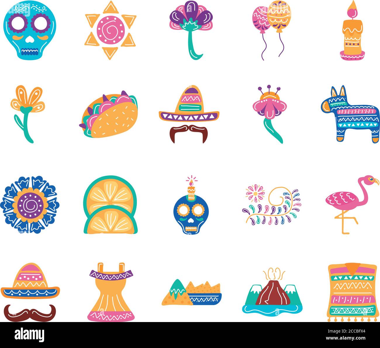 pacchetto di venti icone messicane insieme di etnicità disegno vettoriale illustrazione Illustrazione Vettoriale