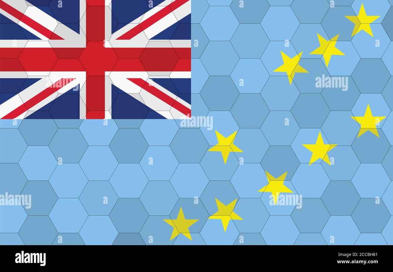 Illustrazione dell'indicatore Tuvalu. Futuristico flag Tuvaluan con vettore di sfondo astratto esagonale. La bandiera nazionale di Tuvalu simboleggia l'indipendenza. Illustrazione Vettoriale
