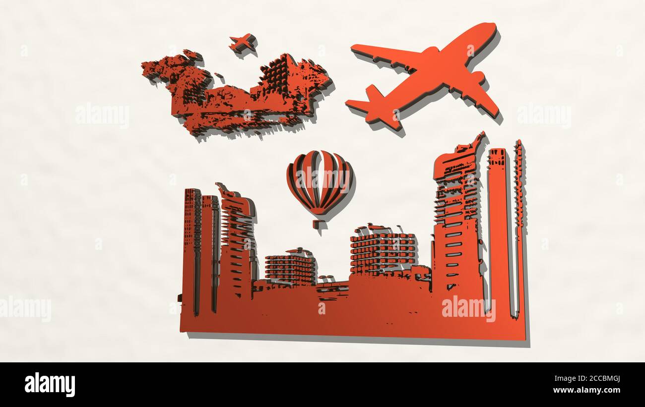 Icona di disegno 3D aereo volante, illustrazione 3D Foto Stock