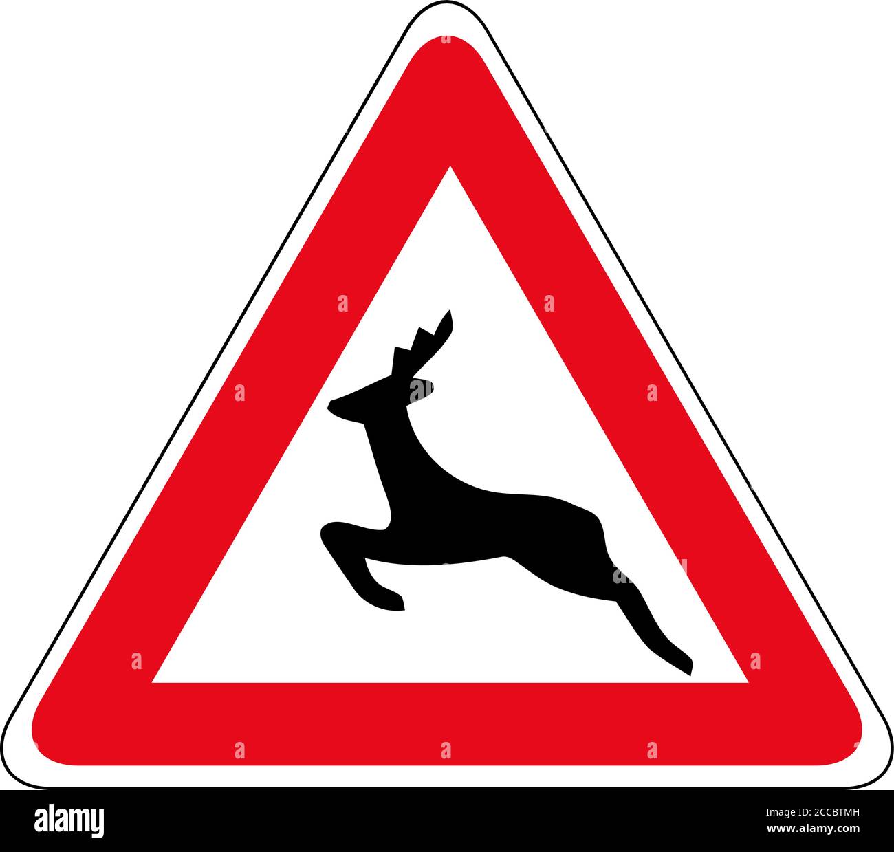 Indicazioni stradali per attraversamento di cervi. Attenzione ai segnali stradali di avvertimento per il passaggio dei cervi. Illustrazione Vettoriale