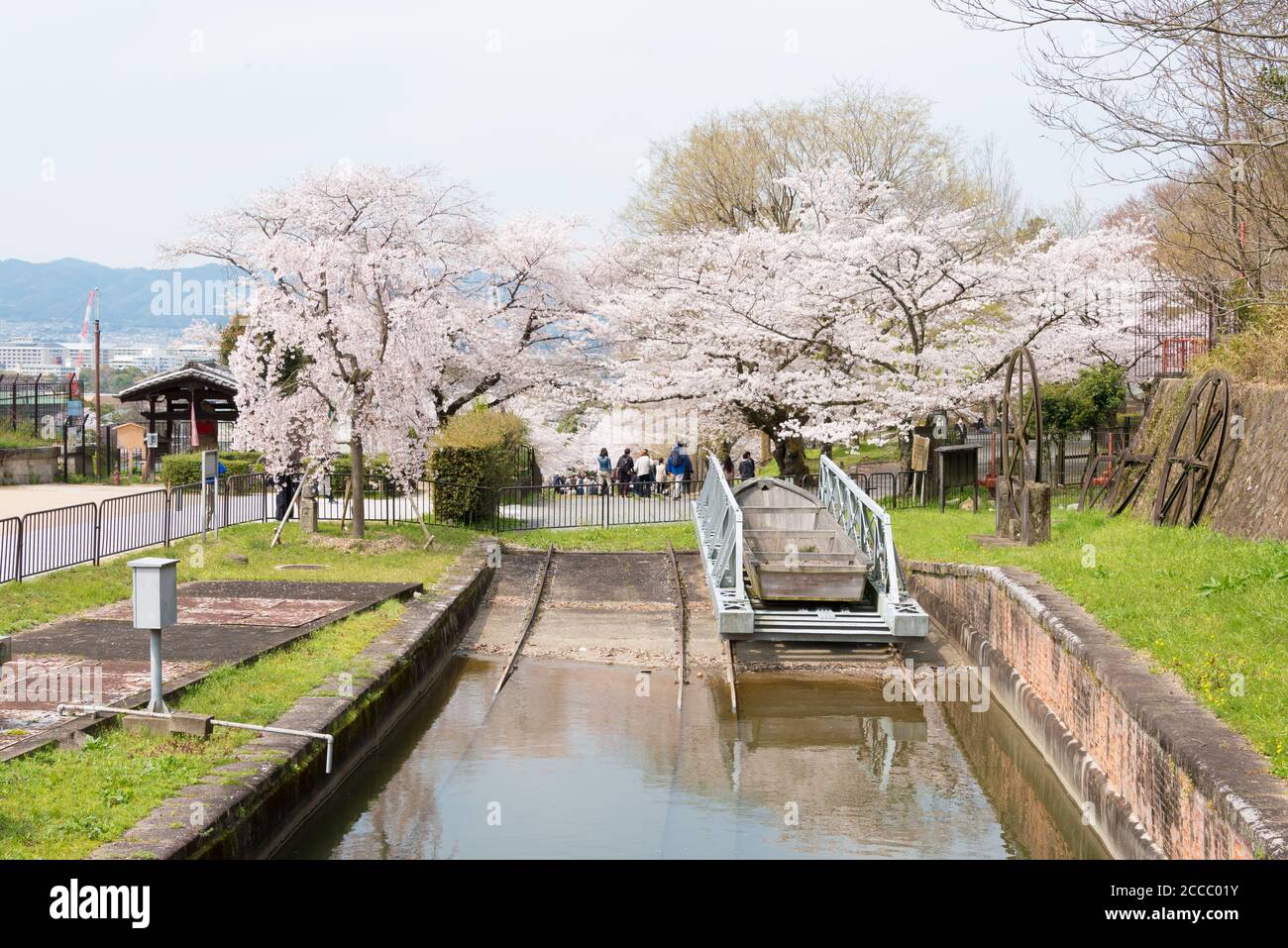 Fioritura dei ciliegi lungo il sito di Keage Incline a Kyoto, Giappone. Keage Incline è uno dei posti migliori per godersi la stagione della fioritura dei ciliegi a Kyoto. Foto Stock