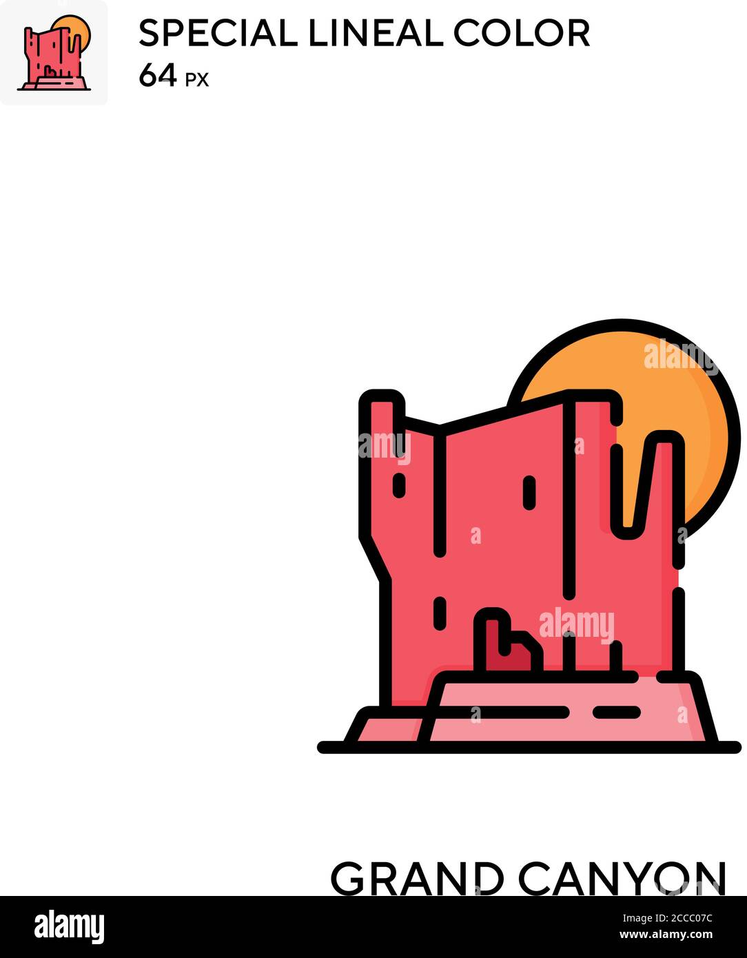 Grand Canyon icona di colore lineare speciale. Modello di disegno simbolo illustrazione per elemento dell'interfaccia utente Web mobile. Pittogramma moderno a colori perfetto su stro modificabile Illustrazione Vettoriale