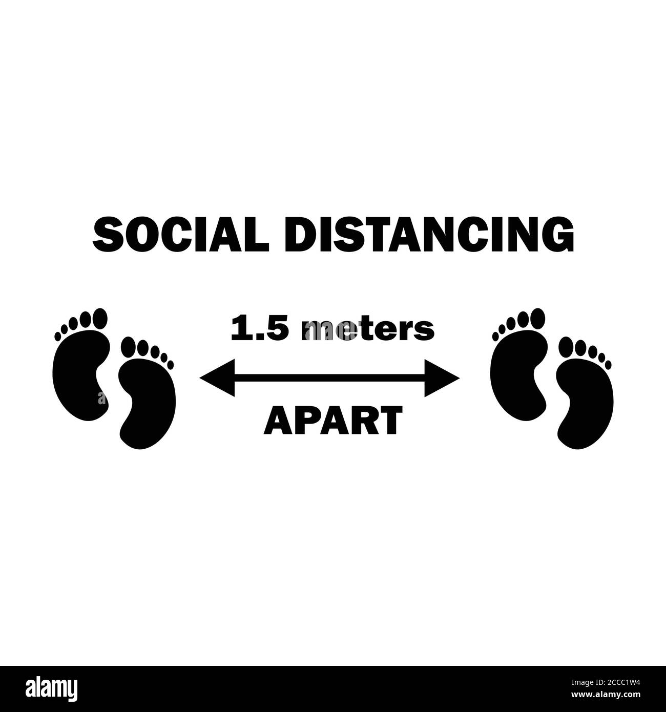 Social distancing Two Footprint 1.5m Apart. Uno e mezzo metri di distanza sociale Apart misure preventive piedi piedi segno diagramma durante Virus Pan Illustrazione Vettoriale